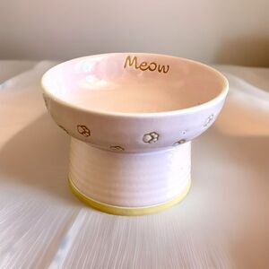 Cat Food Water Bowl Elevated Pedestal Raised Pink Dish Ceramic Blue Sky